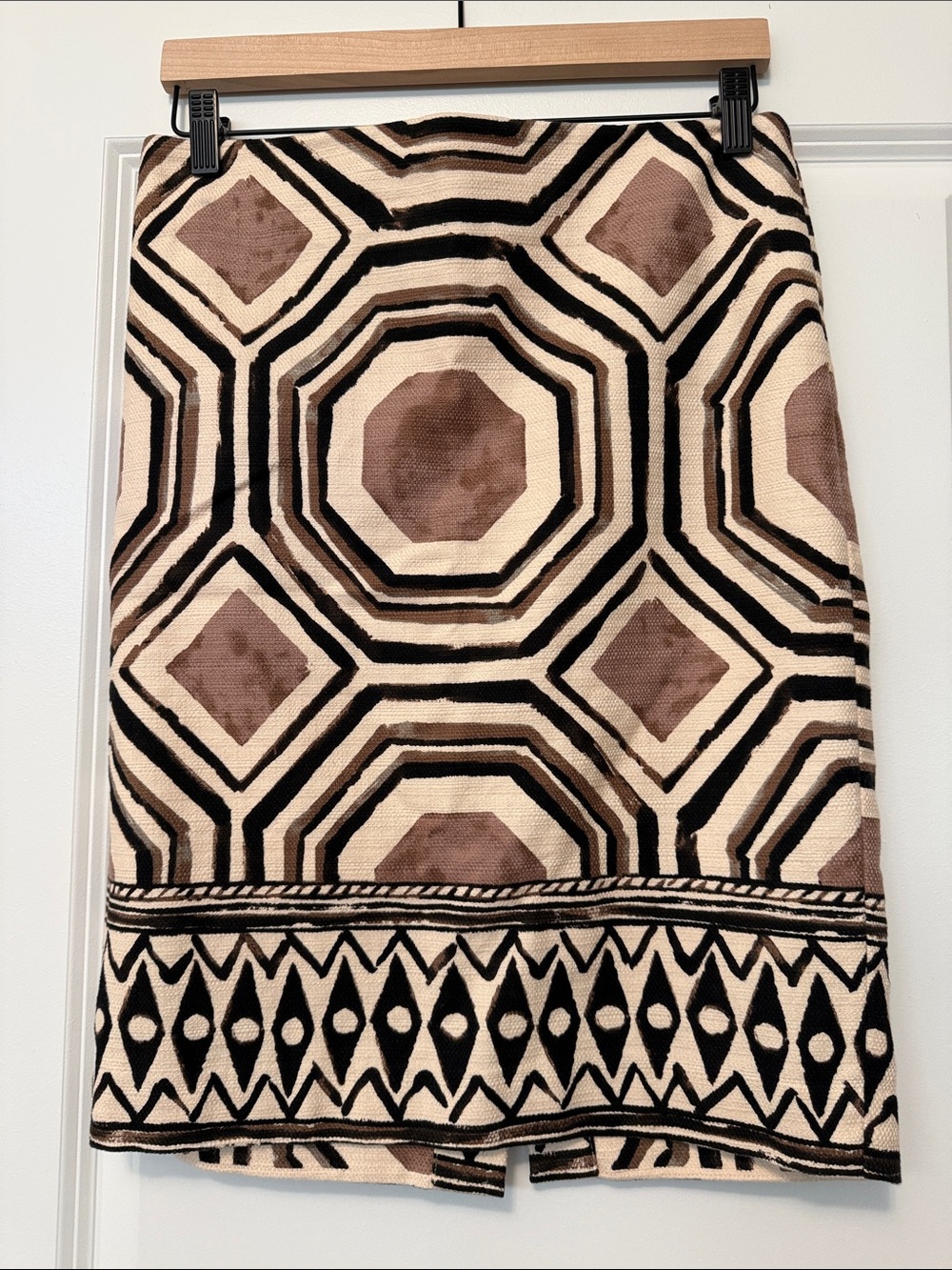 LOFT Beige and Brown Geometric Pencil Skirt